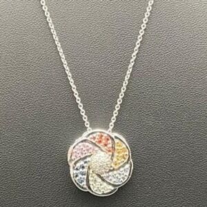 Sterling Silver Zuri Rainbow Sapphire Necklace Swirl Pendant 925‎ Thailand QVC